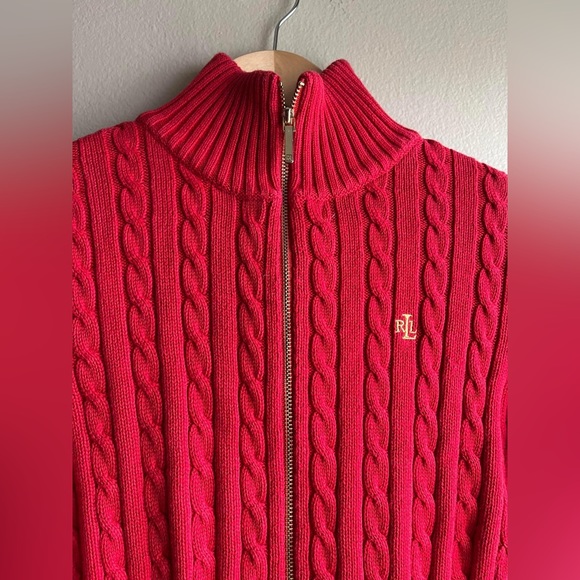 Lauren Ralph Lauren Women’s Red Full Zip Long Sleeve Pockets Sweater Size XS - Picture 6 of 13